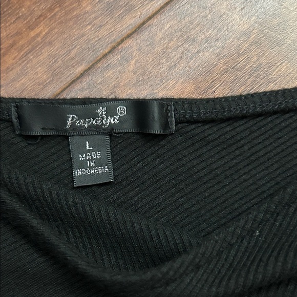 Papaya Ribbed Jersey Knit Bodycon Black Button-Front Dress, Size L - Picture 9 of 10